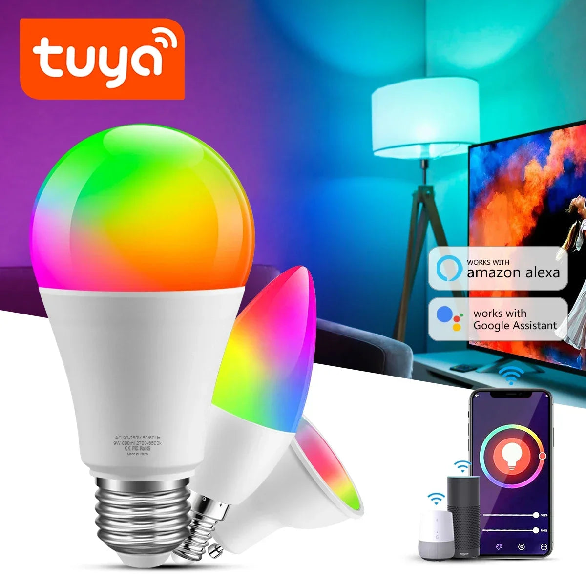 Tuya Wifi LED Bulb E27 E14 Candle GU10 Spotlight RGB Bluetooth 110V 220V Alexa Lamp Alice Voice Control Dimmable Home Room Decor