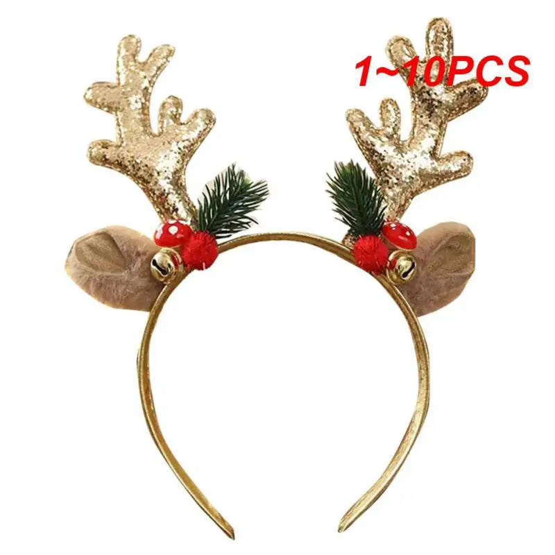 1~10PCS Christmas Headbands Sequins Reindeer Antlers Ears Hair Clips For Women Girl Halloween Party Cosplay Light Headdress