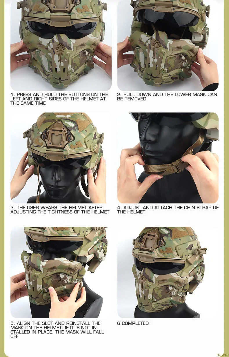 Assault I Airsoft Helmet Full Face, Tactical Helmet with HD Headset Anti-Fog Fan 2 Pairs Lens Flip Mask for Outdoor CS