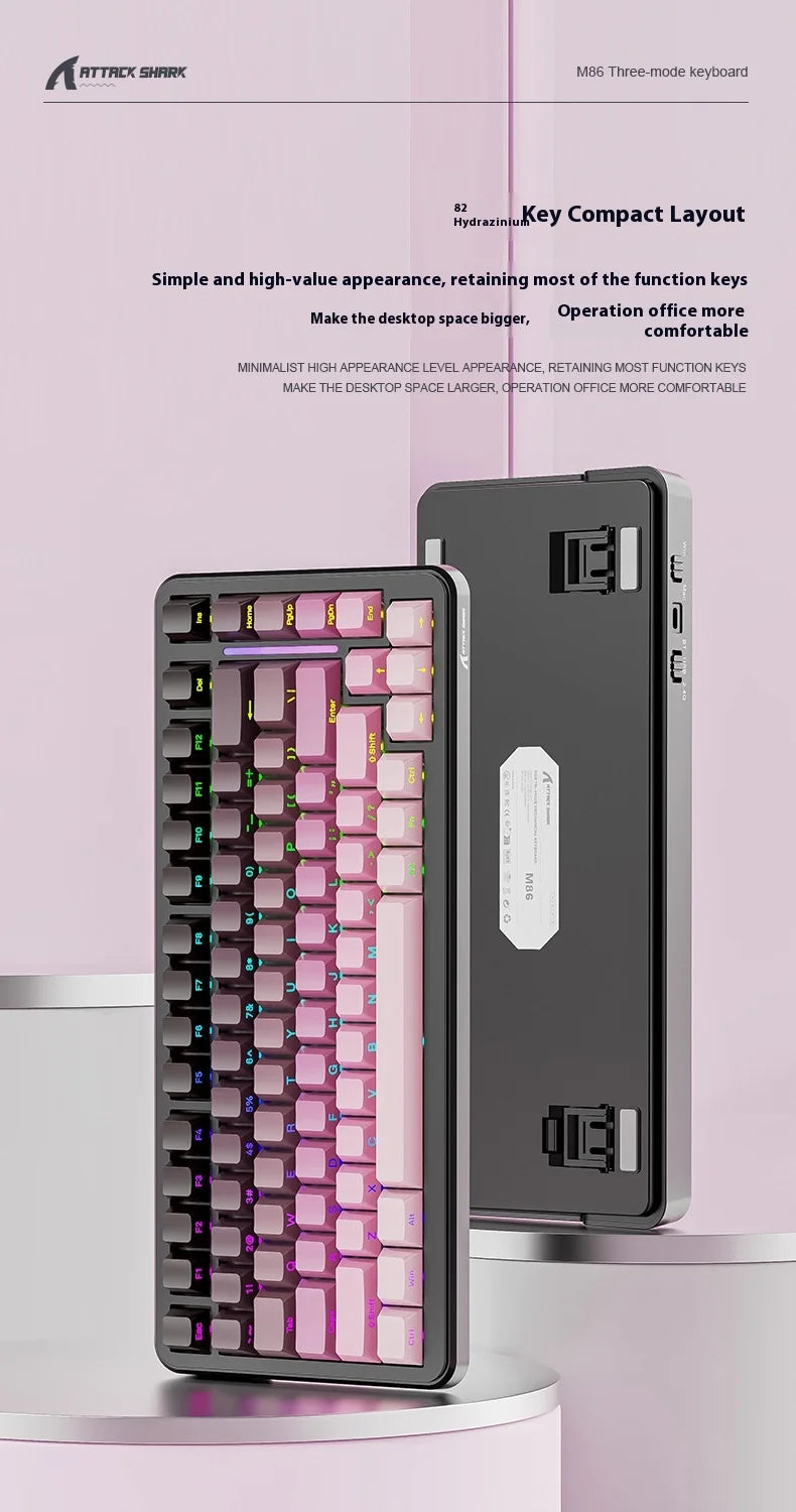 Attack Shark M86rgb Three-Mode Wireless Bluetooth Hot Plug Engraving Mechanical Keyboard Blueberry Axis Surprise Gift