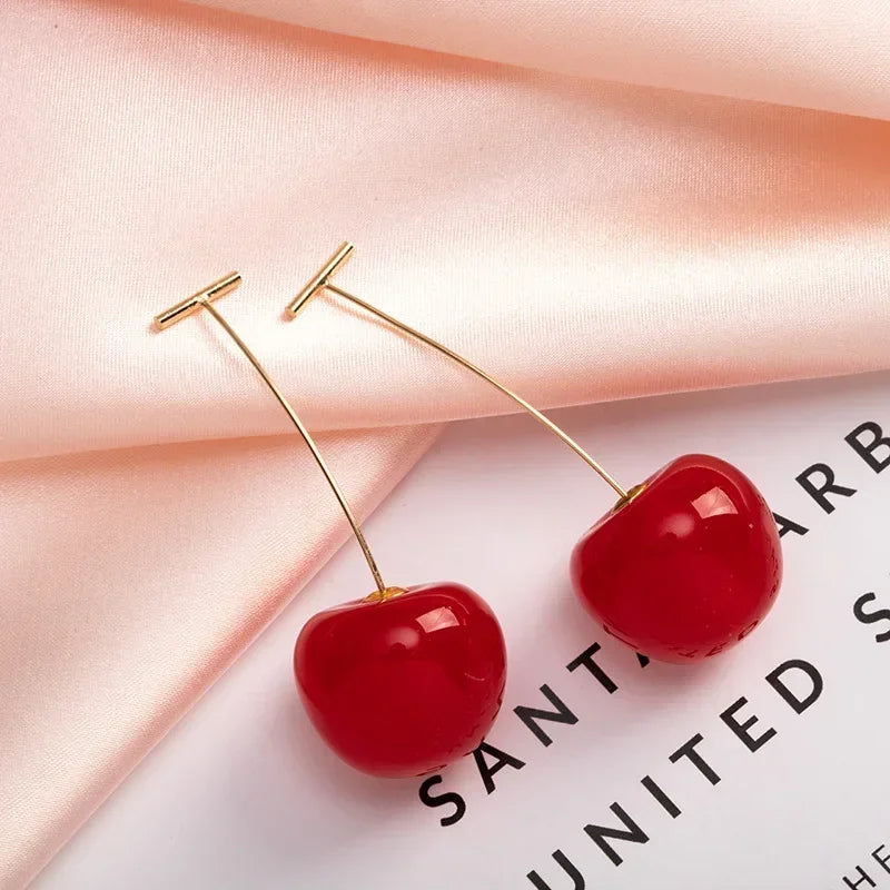 2024 New Cute Temperament Cherry Drop Earrings Women Korean Classic Style Earrings Fashion New Year Jewelry Christmas Gifts