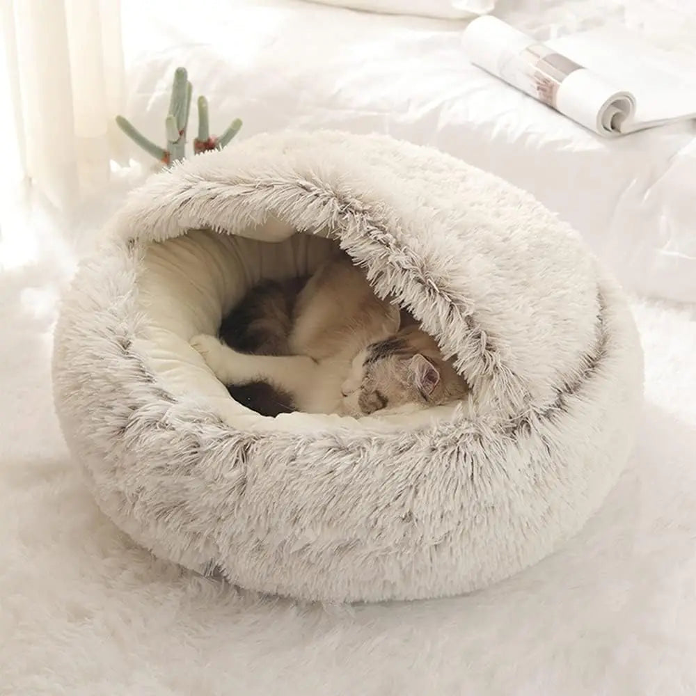 Plush Round Cat Bed Pet Mattress Warm Soft Comfortable Basket Cat Dog 2 in 1 Sleeping Bag Nest for Small Dogs