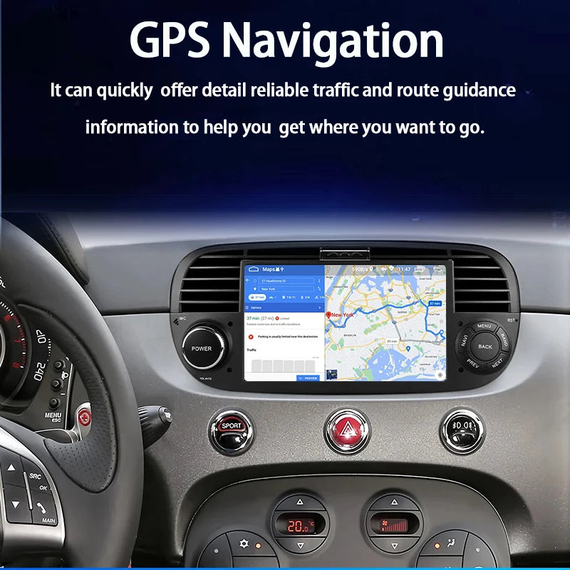 Junuse 7" Wireless Android Auto Carplay For Fiat 500 2007~2015 Android 13 Carplay GPS Navigation Multimedia Player White Black