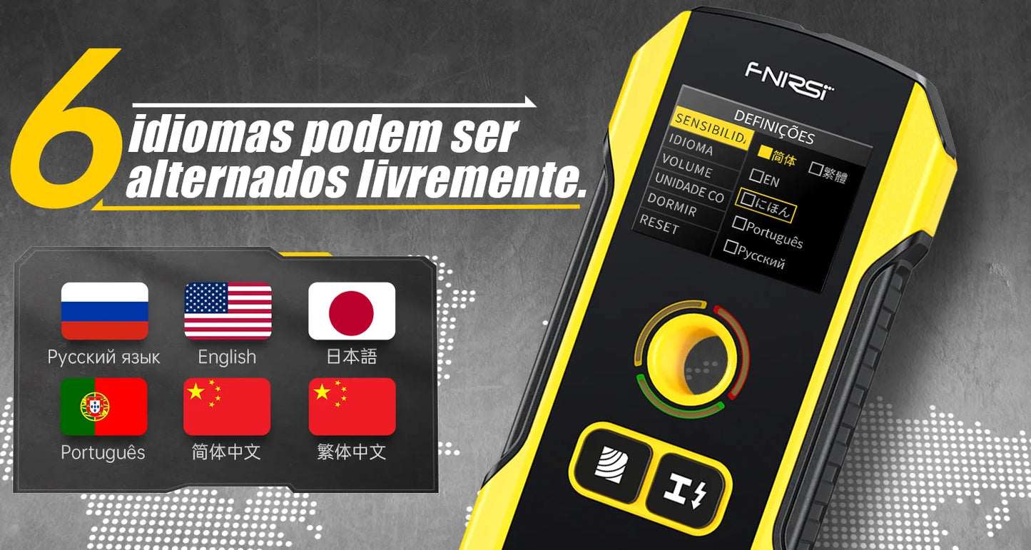 FNIRSI WD-02 Versão em português Detetor de parede Localizador de vigas Cabos CA com carga Vigas de metal Vigas de madeira