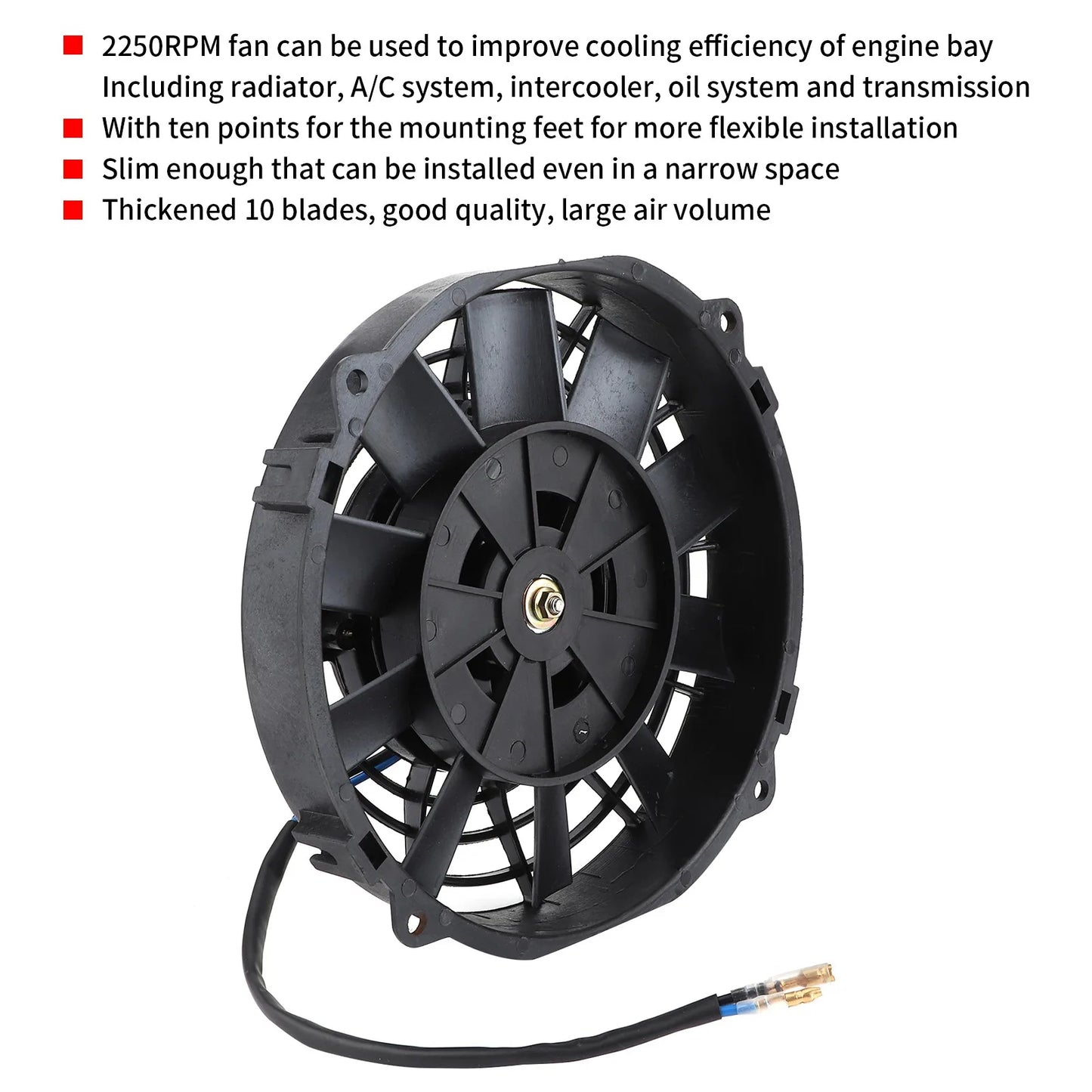 Universal Electric Fan 8in for Radiator Auto Cooling Air Conditioning 10 Blades 12V 80W 2250 RPM