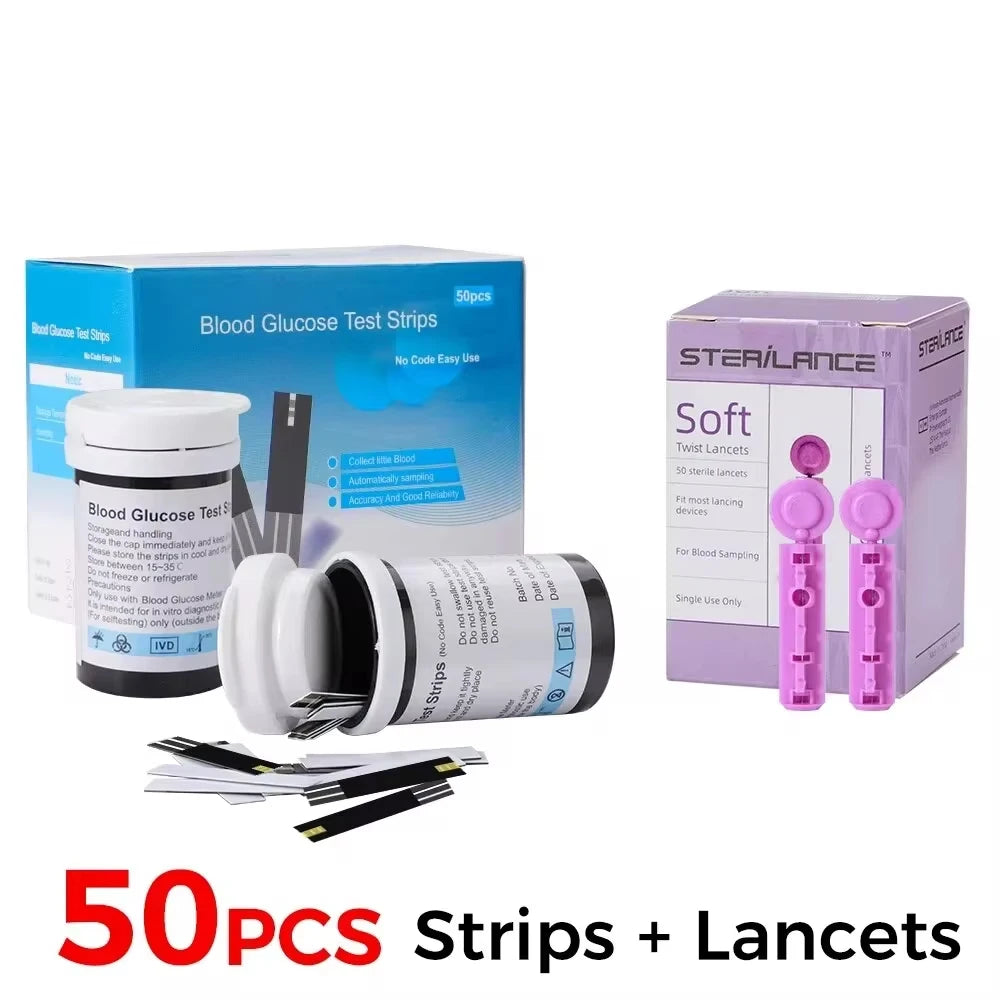 AJC Blood Glucose Meter Glucometer Kit Code Free Diabetes Test 50/100pcs Strips With Lancets Medical Blood Sugar Mg/mmol