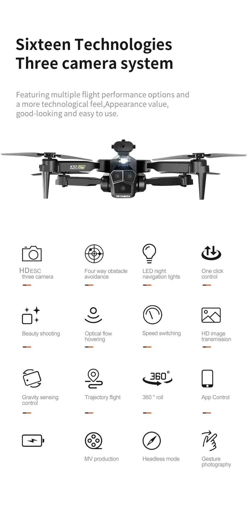New K10 Max RC Drone 8K Professional Triple Camera Optical Flow Obstacle Avoidance Gesture Photography Foldable Quadcopter Toys