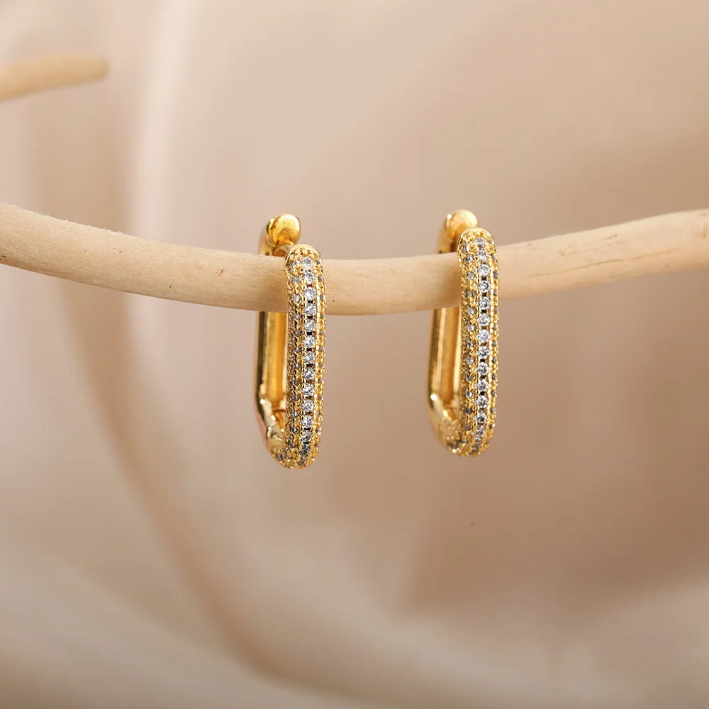 Square Circle Hoop Earrings For Women Luxury Stainless Steel Earrings rending Wedding Jewelry  aretes mujer