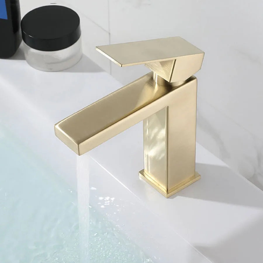 Modern Basin Sink Bathroom Faucet Deck Mounted Hot Cold Water Basin Mixer Taps Gold Lavatory Sink Tap Stainless Steel Faucets