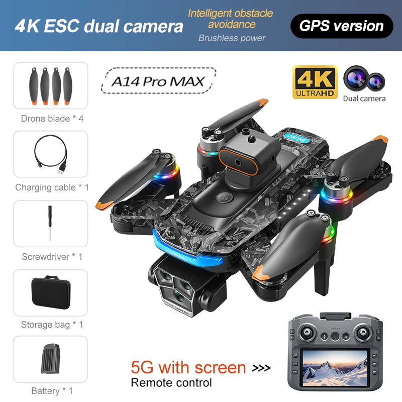 A14 PRO MAX Drone 8K Professional Camera Four-Axis Aerial Photography with Screen Remote Control 5000M 5G WIFI GPS FPV RC Dron
