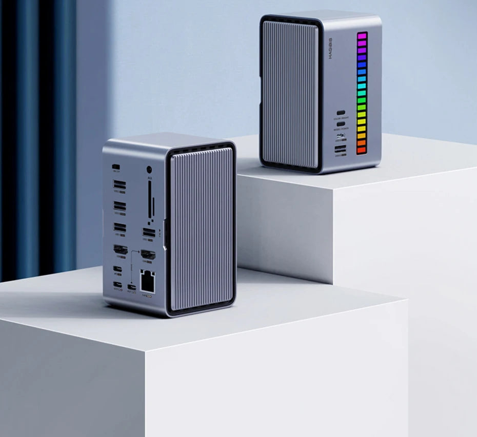 Hagibis USB C Docking Station with Dual HDMI Monitor M.2 SSD Enclosure Ethernet 100W PD USB Hub SD/TF-U100/U100 Pro/U100 Ultra