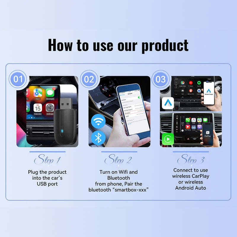 Acodo 2025 New Mini Dual interface Wireless Adapter Carplay/Android auto 2in1 function USB/Type-C convenience wired to wireless