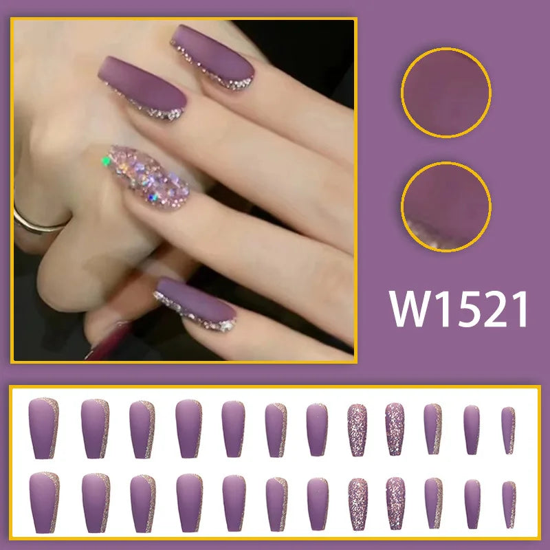 Mandarin Duck 24 Pcs Press on Nails Pink Gradient Fake Nails Glossy Artificial Finger Manicure Reusable False Nails