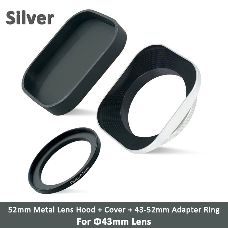 Metal Camera Square Lens Hood Universal Retro Reduce Light for Fuji Fujifim 39mm 43mm 46mm 49mm 52mm Filter Adapter Ring Metal