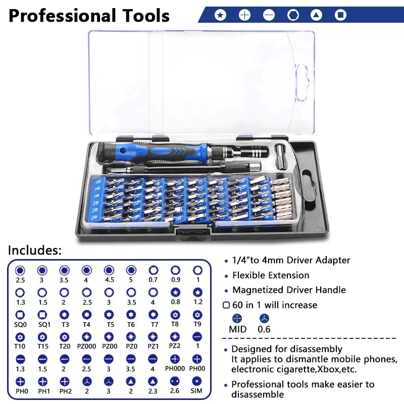 60W 98-in-1 Soldering Iron Screwdriver Set Adjustable Temperature Flux Tool Tin Wire Tweezers