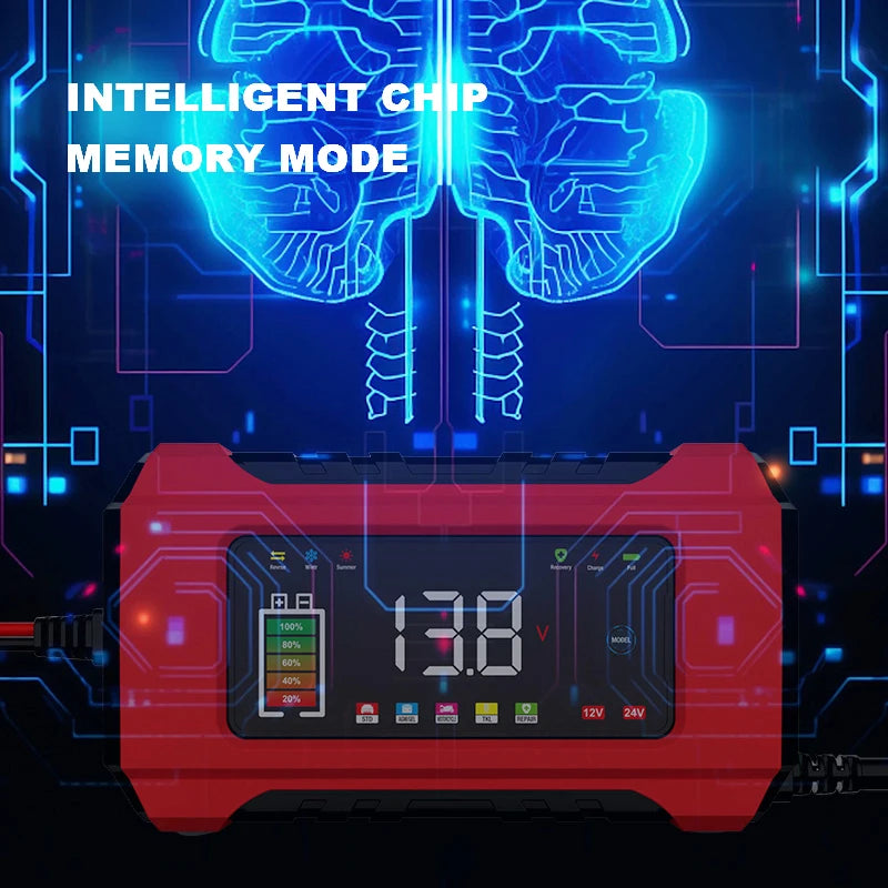 12V 6A Fully Automatic Car Battery Charger Smart Pulse Repair Color Screen for AGM GEL WET Lead Acid Charger LCD Display