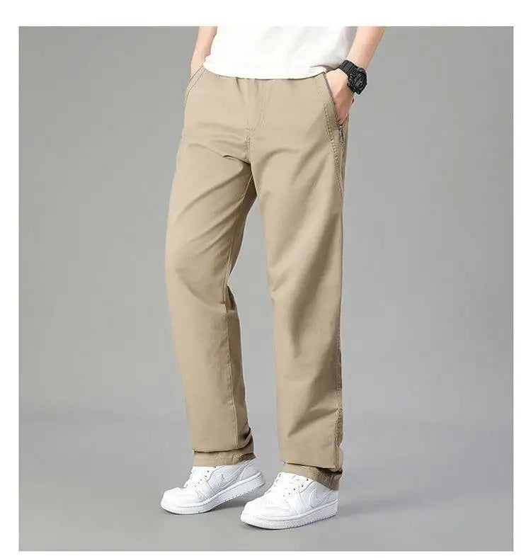 Big Size Men's Cargo Pants Casual Loose Straight Pants Cotton Long Trousers Zipper Pockets Mens Jogger Pants 5XL 6XL