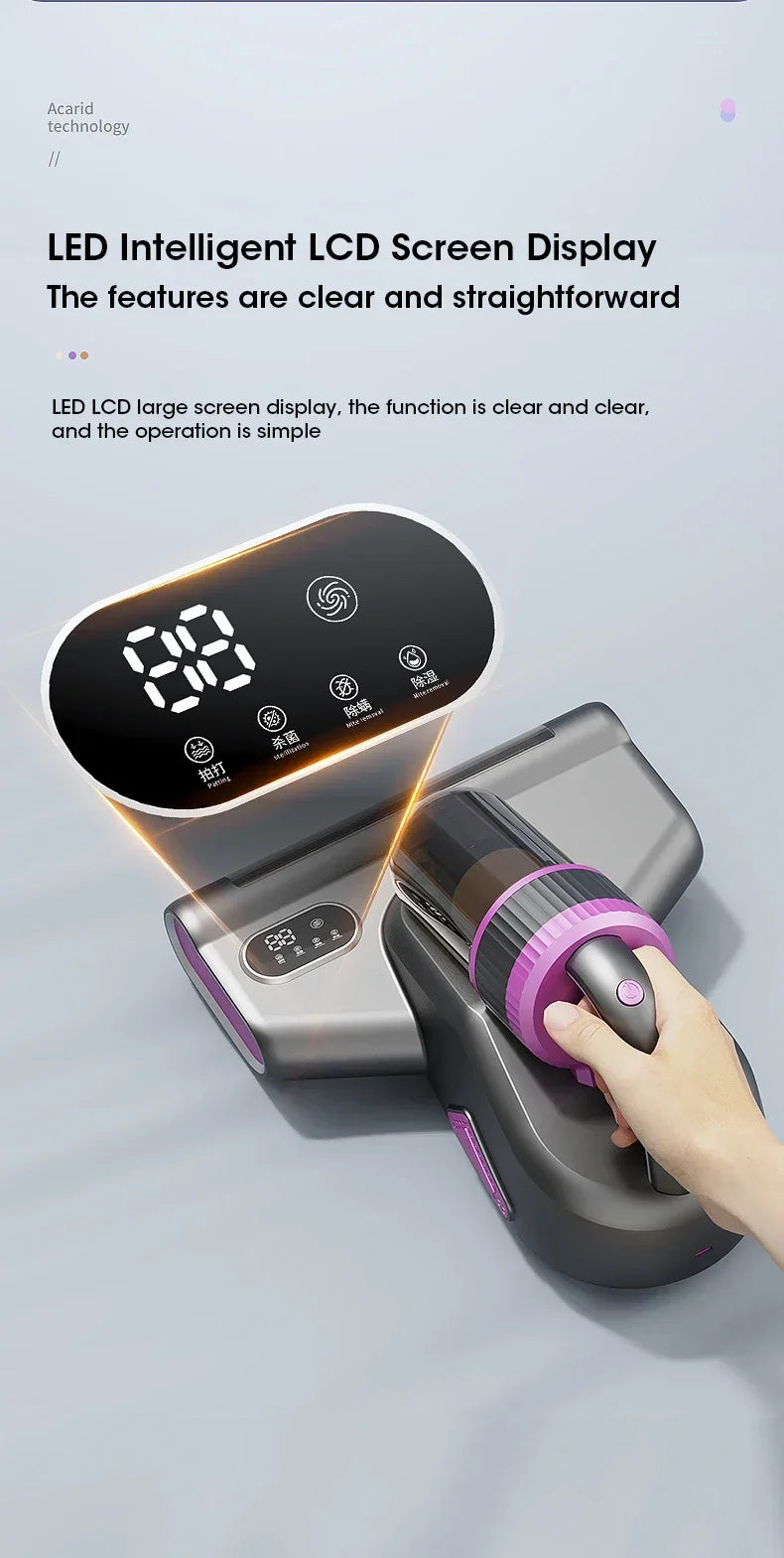 Portable 15Kpa Mite Remover Wireless Handheld Home Ultraviolet Sterilization Powerful Suction Vacuum Cleaner for Sofa Mattresses