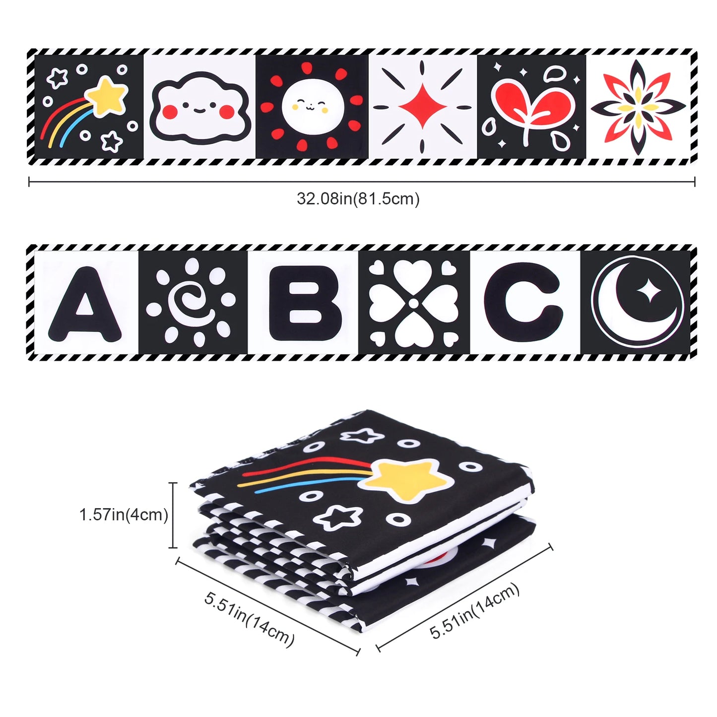 Baby Cloth Book High Contrast Baby Toys 0-36 Months Newborn Crib Toys Black and White Animal Sensory Cloth Books Montessori Toys