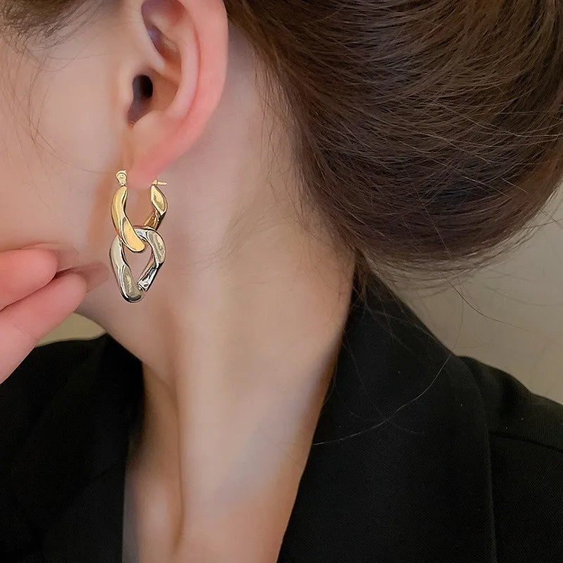 ANENJERY Geometric Thick Chain Tassel Hoop Earrings for Female Trendy Party Jewelry Accessories Wholesale