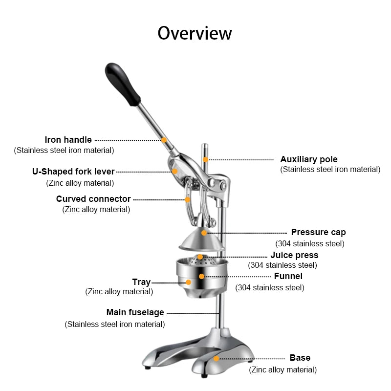 Manual Fruit Juicer Stainless Steel Manual Orange Lemon Squeezer Juicer
