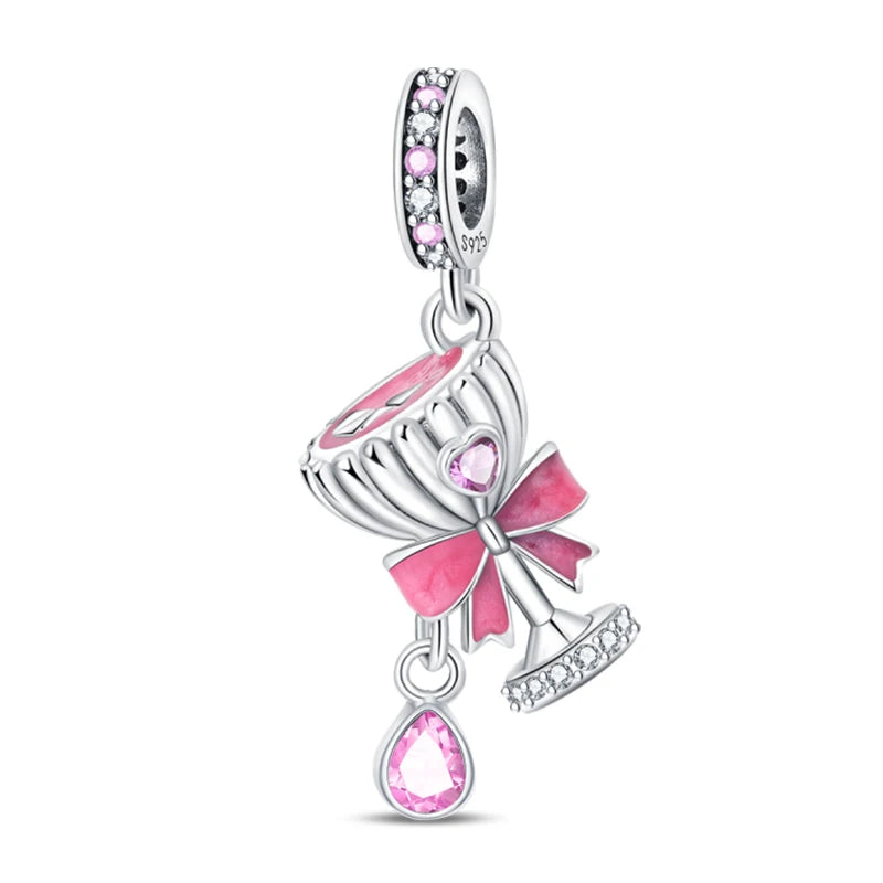 925 Sterling Silver Princess Powder Series Exquisite Daily Bow Sweet Charms Beads Fit Pan Original Bracelets DIY Jewelry