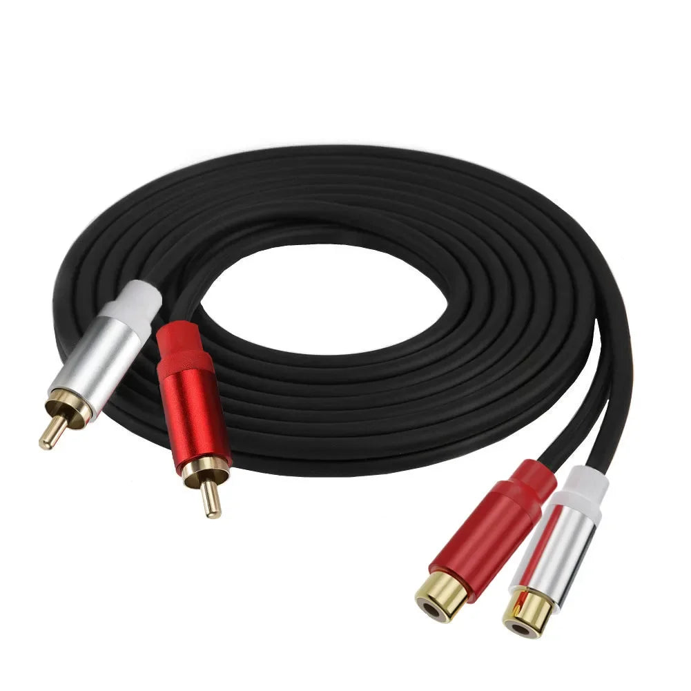 Metal shell Gold Plated Double RCA Male to 2 Two RCA Female Audio Video Cable Line twin RCA Male Video Audio Cord Wire Line