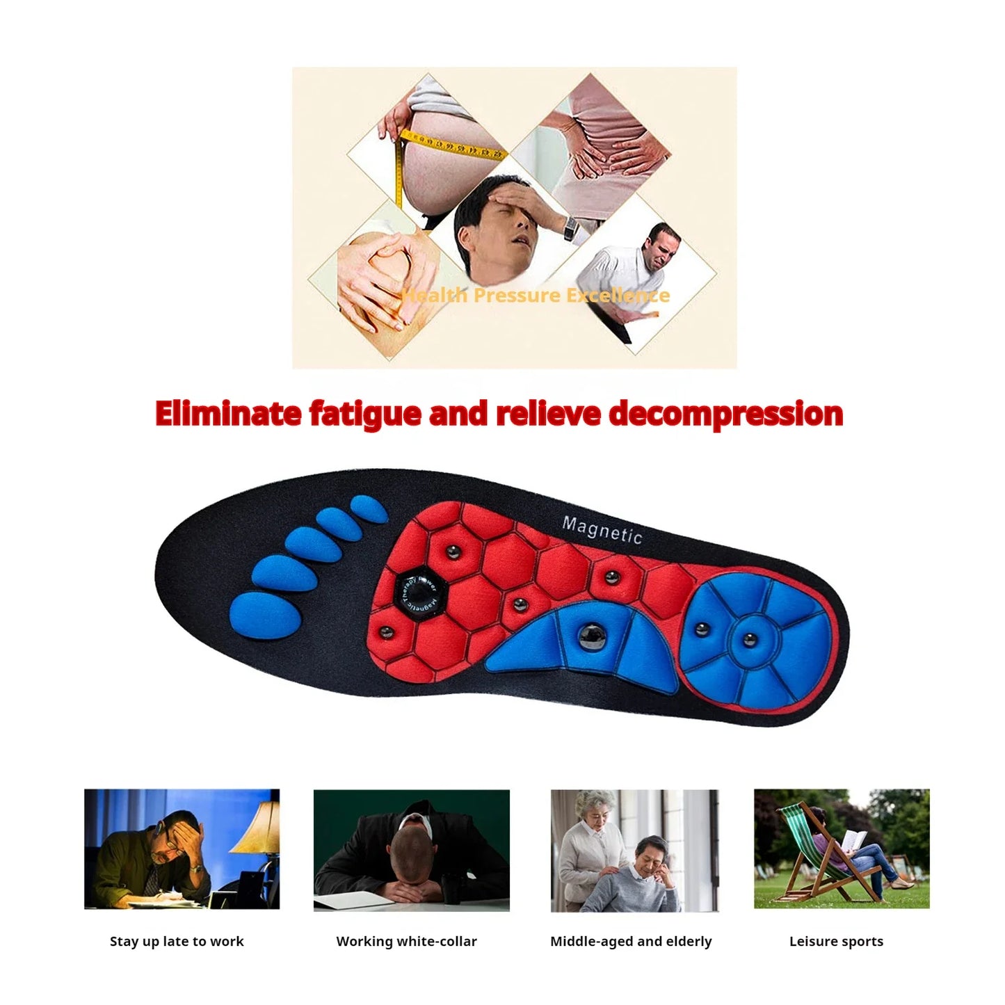 Magnetic Therapy Massage Insoles Men's Foot Acupoint Massage Insoles Arch Support Orthopedic insole Anti-fatigue health insoles