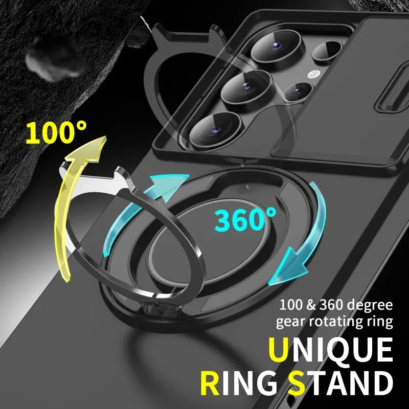 Case For Samsung Galaxy S25 Note 20 Ultra Plus A56 A36 A26 A05 A05S Slide Camera Protect Magnetic holder Armor Shockproof Cover