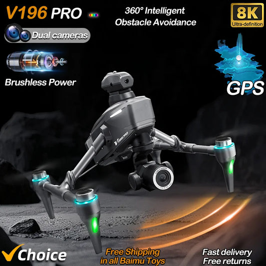 New V196 5G GPS Drone 8K Professional Dual Camera Brushless WIFI FPV Obstacle Avoidance Optical Flow RC Foldable Quadcopter Toys