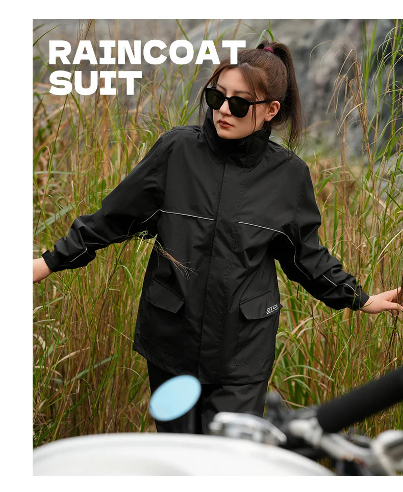 Star Field Knight Black Motorcycle Rider Raincoat Suit Men Women Riding Waterproof Clothes Raincoat Rainpants Split 2Pcs/set