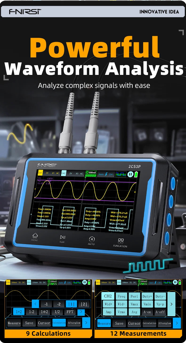 FNIRSI 2C53P Touch Screen Digital Oscilloscope+Multimeter+Signal Generator 3IN1 Dual Channel 50MHZ Automatic Osciloscópio Tools