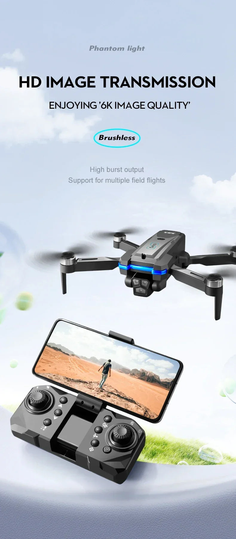 S8S RC Brushless Drone 4K Professional 8K Three ESC Camera Optical Flow Obstacle Avoidance Headless Mode Foldable Quadcopter Toy