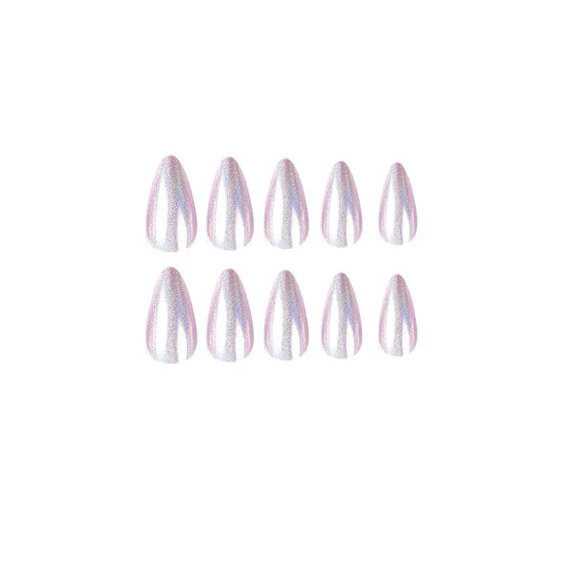 24 PCs Long French Minimalist Glitter Nails with 1 Jelly Gel and 1 Nail File