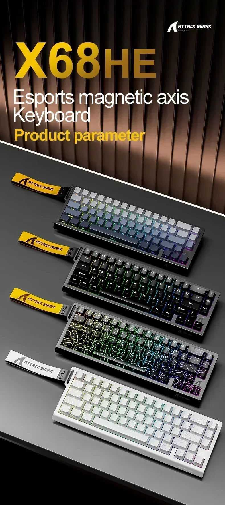 ATTACK SHARK X68HE Keyboard Magnetic Mechanical Gaming Wired Keyboard RGB 0.01mm Rapid Trigg 8000Hz SOCD/Rs 0.125ms 128K Rate