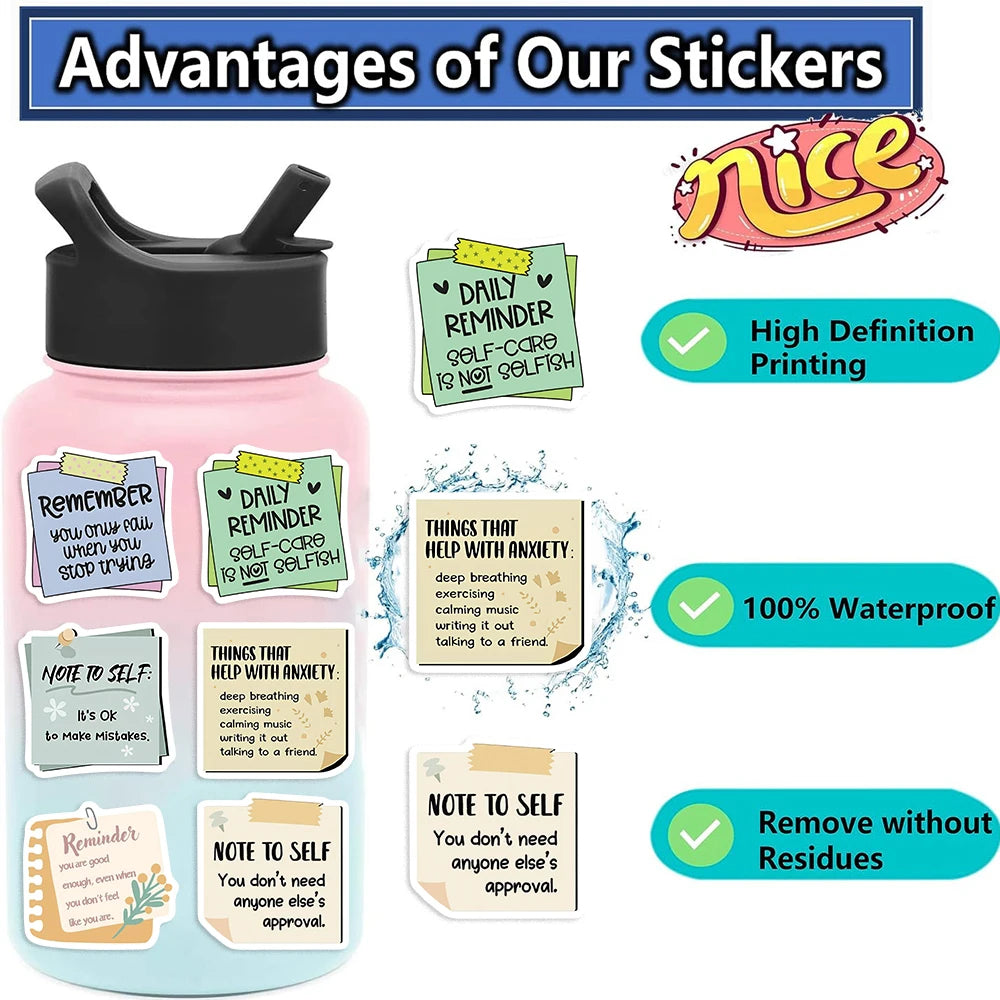 50PCS Reminder Motivational Phrase Stickers for DIY Fridge Diary Car Scrapbooking Notebooks Laptop Phone Bottle Party Gift Decal