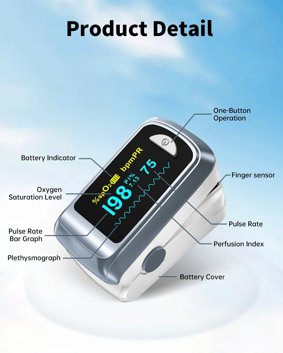 HealthTree Finger Pulse Oximeter SPO2 PR PI RR Blood Oxygen Saturation Meter Heart Rate Monitor OLED Oximetro De Dedo