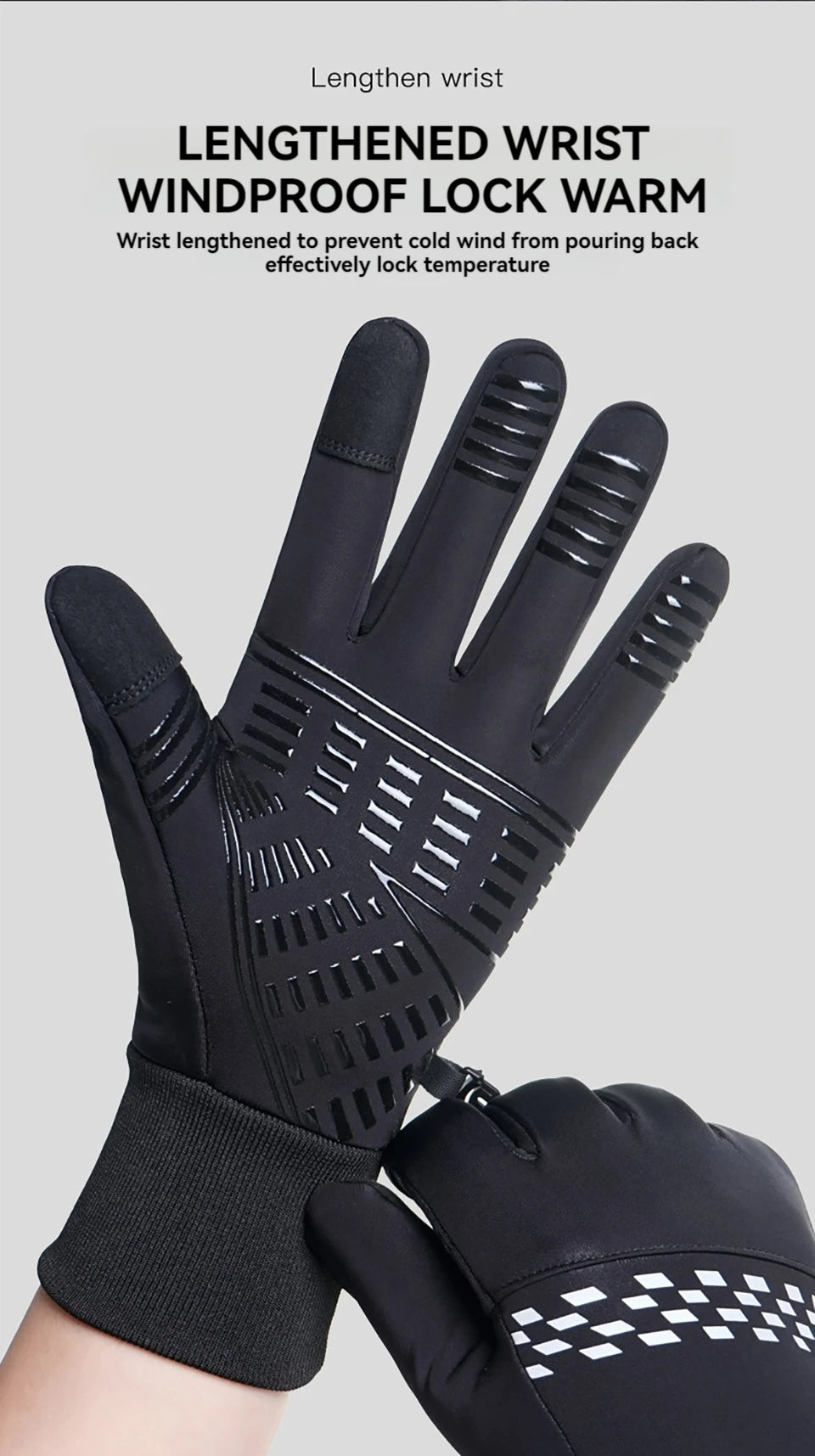 NOFOXO 1Pair Winter Thermal Bike Gloves Touch Screen Water Resistant Windproof Cycling Driving Hiking Skiing Running Men Women