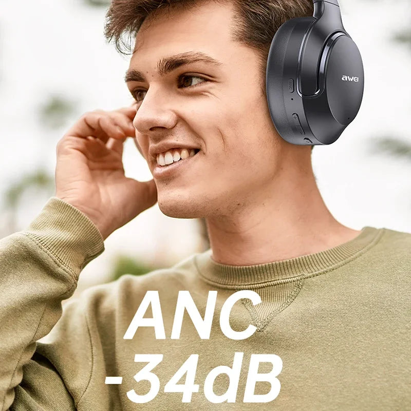 Awei AT2 ANC Wireless Headphones Over-Ear 30dB ANC Headphone Bluetooth 5.3 40mm Dynamic Driver Long Battery Life Earphones