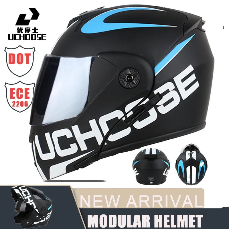 New Modular Motorcycle helmet full face racing with Double sun visor Women man flip up helmet Double lens DOT
