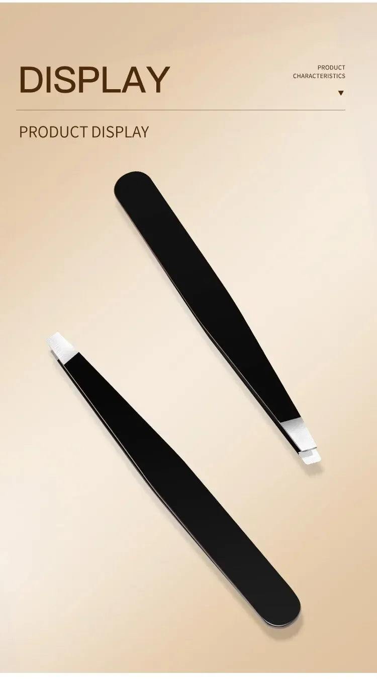 CNK  Wholesale Stainless Steel Black Eyebrow Tweezer with Slant and Flat Point Beauty Tools for Eyebrows & Ingrown Hair Removal