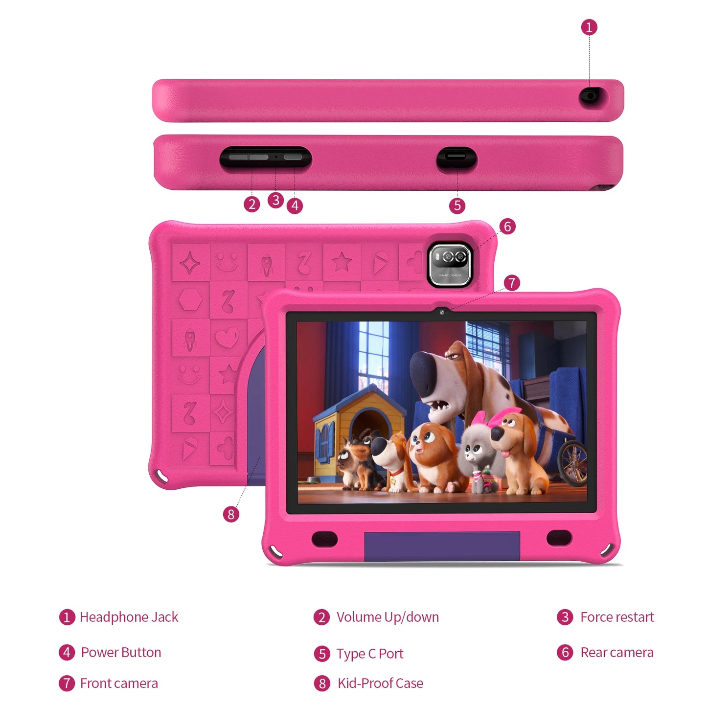 Pritom 10.1 Inch Kids Tablet Android 12 WIFI 6 Quad Core Processor 3GB RAM 64GB ROM YouTube with EVA Protective Case