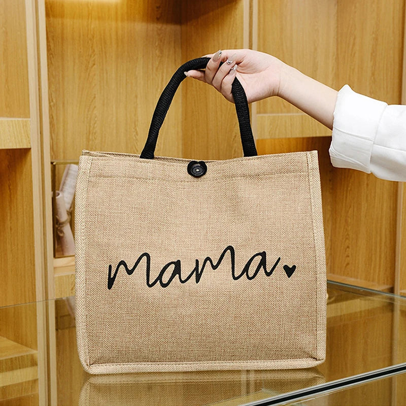 Women Large Capacity Tote Bag Mama Letter Printing Casual Fashion Linen Handbag Shopping Shoulder Bag Mother’s Day Gifts for Mom