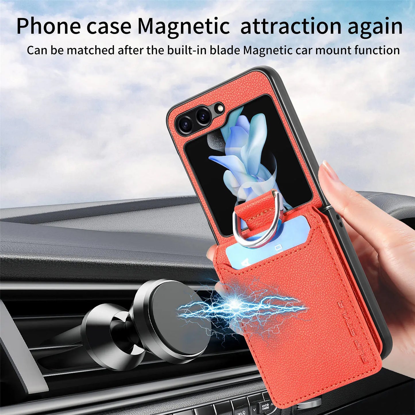 Wallet Phone Case for Samsung Galaxy Z Flip 7 FE 6 5 4 3 Flip7 Flip6 Luxury Leather Ring Women Back Cover with Card Holder LSJG