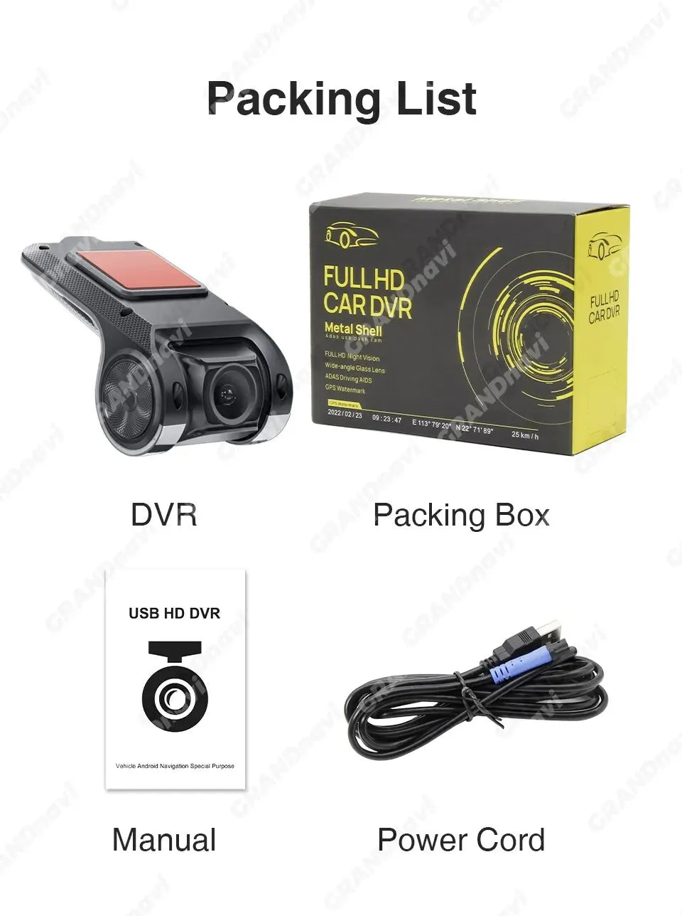 Grandnavi HD Car DVR Dash Cam ADAS Video 720P USB TF Card 16G/32G Auto Recorder for Android Multimedia Player DVD Voice Alarm