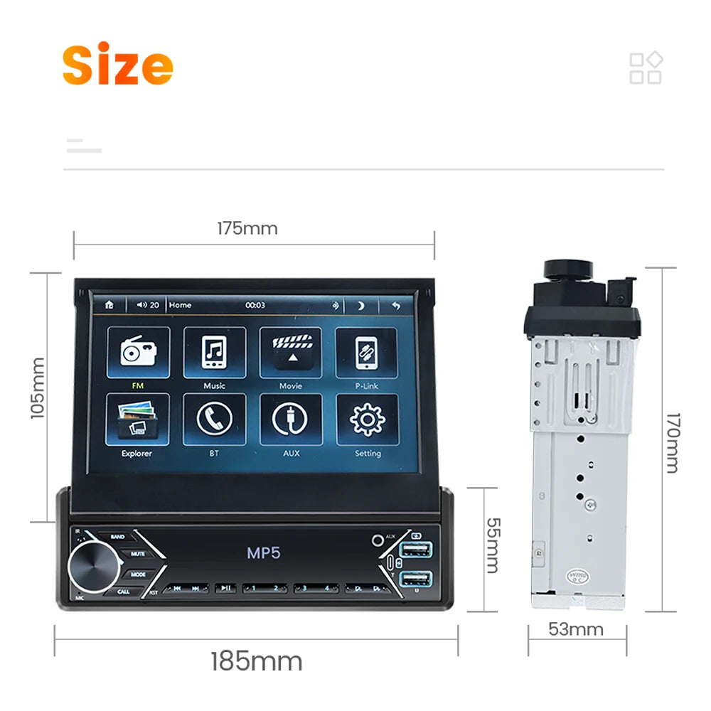 Navifly 1 Din Car Radio Stereo Universal 7-Inch HD Touch Screen Multimedia Player BT Mirror Link Monitor AUX Intelligent Systems