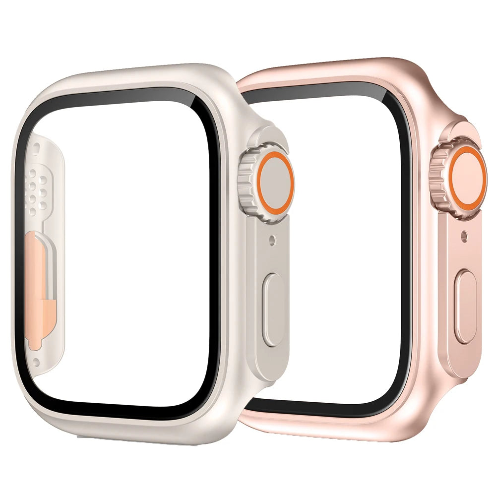 2PCS Case Glass+Case For Apple Watch 42 46 44 45 41 40mm Screen Protector Cover Change Ultra Bumper IWatch Series10 9 8 7 SE 6 5
