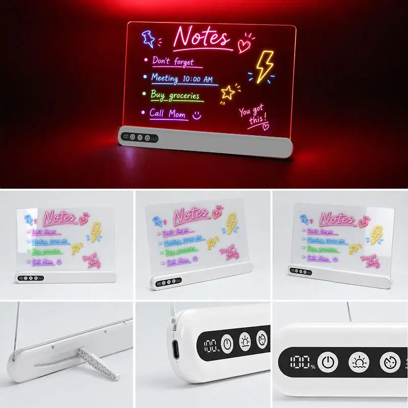 LED Drawing Board for Kids Rechargeable Light-Up Acrylic Neon Board with Timer and Built-in Stand Digital Battery