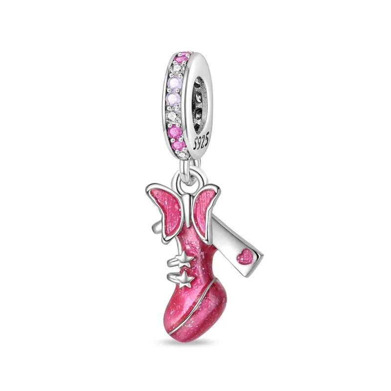 925 Sterling Silver Princess Powder Series Exquisite Daily Bow Sweet Charms Beads Fit Pan Original Bracelets DIY Jewelry