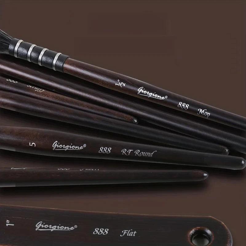 GIORGIONE，10pcs Master levePaint Brush, Squirrel Hair Watercolor Brush Set, High-end Brush Curtain, Matte Leather